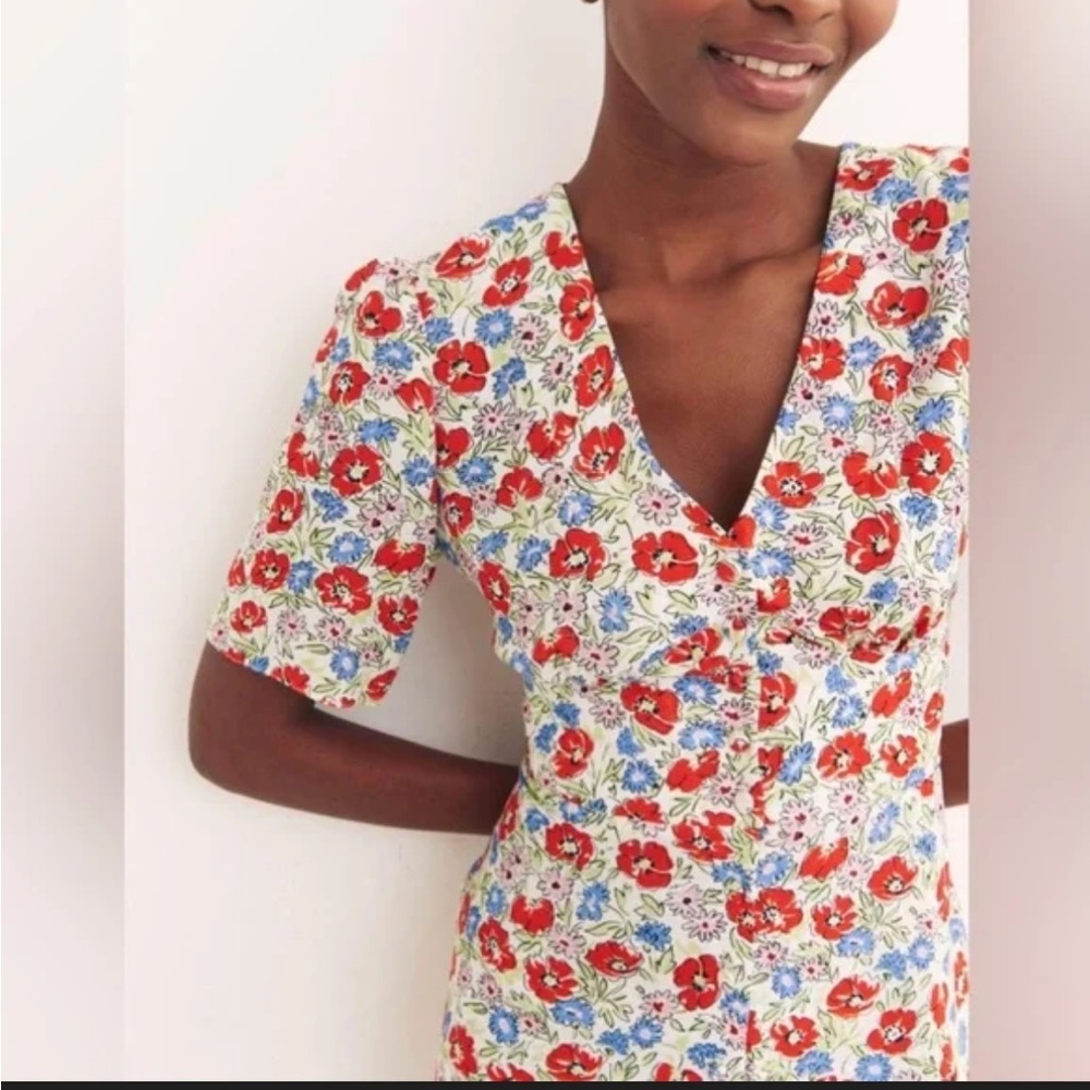Nobody’s Child Alexa Floral Mini Dress Button Front Red Blue Size 20 - Picture 2 of 8